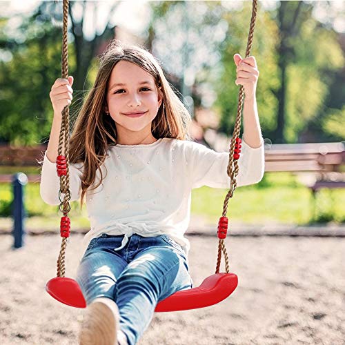 Columpio Asiento de Plástico Columpio Jardín Árbol Patio Columpio Infantil Niños Bebe con Cuerda Regulables Exterior Interior Rojo