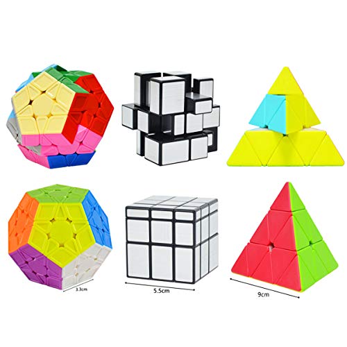 Cooja Cubos de Velocidad, 5 Piezas Speed Cube Set 2x2 + 3x3 + Pyraminx + Megaminx + Mirror Cube, Smooth Magic Cube Puzzle Durable Regalo de Juguetes para Niños Niñas