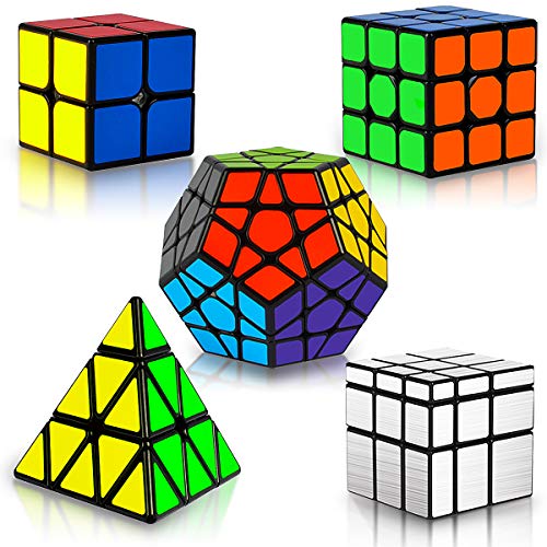 Coolzon Cubo Magico Set, 5 Pack Speed Cube Set 2x2x2 3x3x3 Megaminx Pyraminx Mirror Magic Cube 3D Puzzle Jigsaw Juguetes Educativos Regalos para Niños y Adultos
