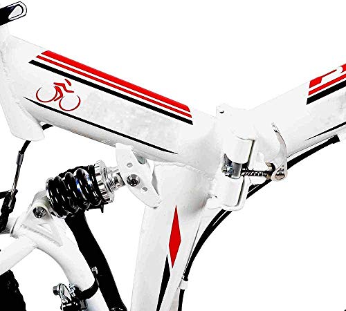 COUYY Bicicleta Plegable, 24-26 Pulgadas 21 velocidades Bicicleta de montaña Plegable, Freno y Trasero V Absorbente de Choque Mountain Bike Speed ​​Coche,Blanco,24inches