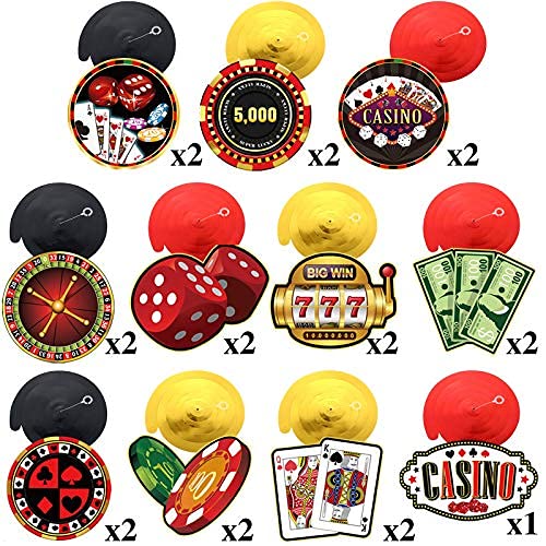 Decoración de Remolinos Colgantes de Papel de Aluminio para Fiesta de Cumpleaños de Casino, Serpentinas de Techo de Noche de Juego Negro Rojo Póker Feliz Cumpleaños para Las Vegas Fiesta Nocturna 30TC