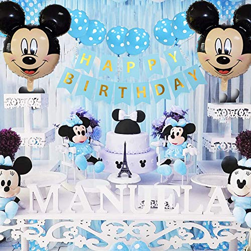 Decoraciones de cumpleaños de Mickey Mouse ZSWQ-Mickey Party Globos Bolas de Nido de Abeja de Mickey Globo de Blue, Banner de Happy Birthday, Globos número para la Fiesta temática de Mickey Mouse