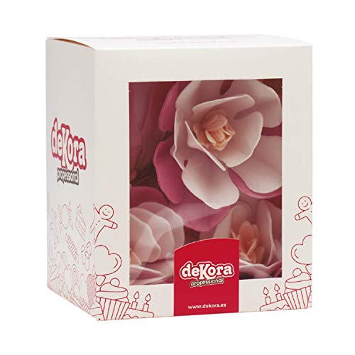 Dekora-6 Magnolias Comestible Decoración de Tartas de Cumpleaños Caseras Fácil para Obtener un Pastel con Flores-de Color Rosa de 6,5-7 cm, (126150)