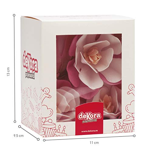Dekora-6 Magnolias Comestible Decoración de Tartas de Cumpleaños Caseras Fácil para Obtener un Pastel con Flores-de Color Rosa de 6,5-7 cm, (126150)