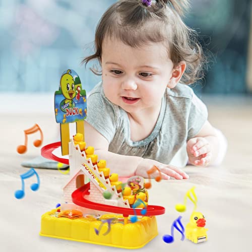 Dequate Juguetes eléctricos de tobogán de Pista de Pato pequeño, Juguete de Escalera de Pato eléctrico para Subir, Luces Intermitentes LED y Juguete de tobogán Musical para niños, niños pequeños