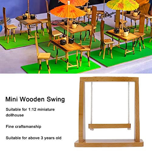 Deror Mini Columpio de Madera, 1:12 Escena en Miniatura Mini Columpio de Madera Modelo de Muebles Accesorio de casa de muñecas para Mayores de 3 años