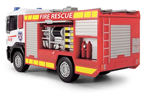 Dickie Toys 203712016-Scania, Camión de bomberos de marcha libre, 2 tipos, cabina fundida a presión, 17 cm, multicolor , color/modelo surtido