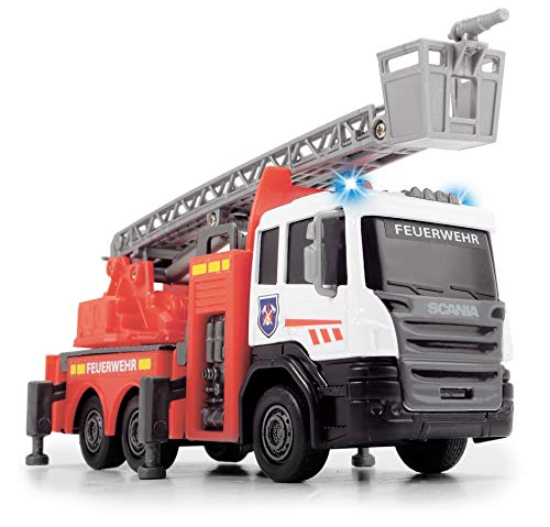 Dickie Toys 203712016-Scania, Camión de bomberos de marcha libre, 2 tipos, cabina fundida a presión, 17 cm, multicolor , color/modelo surtido