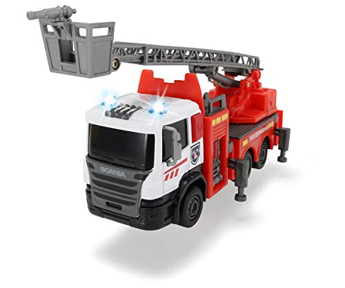 Dickie Toys 203712016-Scania, Camión de bomberos de marcha libre, 2 tipos, cabina fundida a presión, 17 cm, multicolor , color/modelo surtido