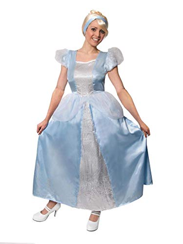 DISFRAZ DE CENICIENTA PARA MUJERES - VESTIDO DE SATÉN AZUL CON DETALLES DE LENTEJUELAS + POSTIZO DE CINTA AZUL - IDEAL PARA DISFRACES DE CUENTO DE HADAS Y LA SEMANA DEL LIBRO (EU 34-36)