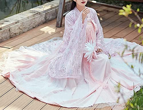 Disfraz Tradicional DE Hanfu Disfraz de Cosplay Bordado Hanfu Tradicional Chino para Mujer Vestido de Princesa Vintage Ropa (Color: Rosa, Tamaño: Medio) (Rosa M)