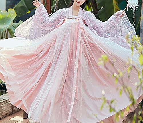 Disfraz Tradicional DE Hanfu Disfraz de Cosplay Bordado Hanfu Tradicional Chino para Mujer Vestido de Princesa Vintage Ropa (Color: Rosa, Tamaño: Medio) (Rosa S)