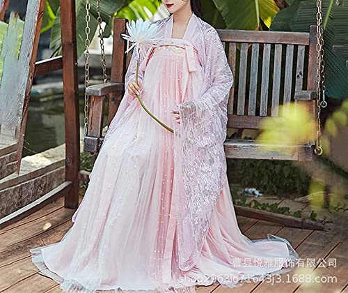 Disfraz Tradicional DE Hanfu Disfraz de Cosplay Bordado Hanfu Tradicional Chino para Mujer Vestido de Princesa Vintage Ropa (Color: Rosa, Tamaño: Medio) (Rosa S)