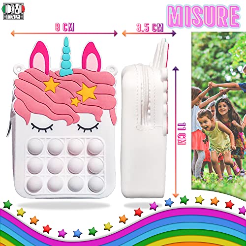 DM italy, Bolso pop it niña, bolso popit unicornio con correa, Fidget toy bolso antiestrés varios colores (rosa)