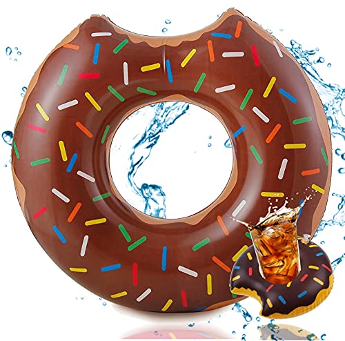 Donut inflable Ø 120 cm con mordida anillo de natación aro flotante colchón de aire cojín de natación marrón, piscina y agua, con 1x portavasos para adultos y niños isla de natación animal flotantema