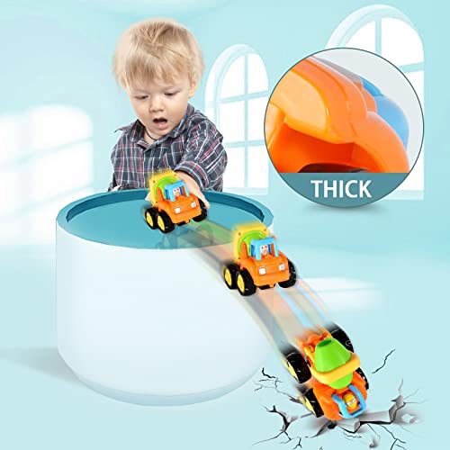 EastSun Early Education 1 Year Olds Baby Toy Push and Go Friction Powered Car Toys Sets of 4 Tractor, Bulldozer, Mixer Truck and Dumper for Children & Kids Boys and Girls