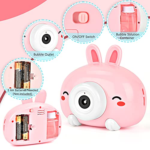 EKKONG Máquina de Burbujas Portátil, Automatic Maquina Burbujas, Maquina Pompas Jabon con Botellas Pompas de Jabón, Juguetes de Burbujas para Cumpleaños, Fiestas, Bodas al Aire Libre (Conejo)
