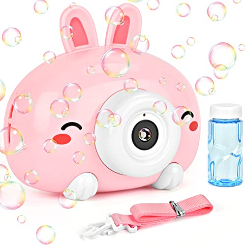 EKKONG Máquina de Burbujas Portátil, Automatic Maquina Burbujas, Maquina Pompas Jabon con Botellas Pompas de Jabón, Juguetes de Burbujas para Cumpleaños, Fiestas, Bodas al Aire Libre (Conejo)