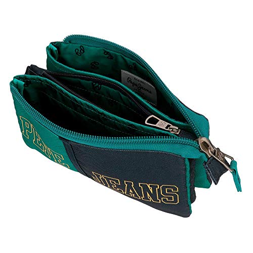 Estuche Pepe Jeans Mark Tres Compartimentos, Verde, 22x12x5 cm