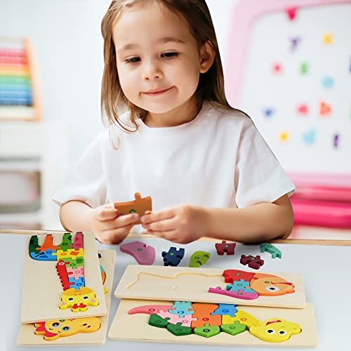 Faburoo 4pz Puzzles de Madera Educativos para Bebé niños 3 4 5 6 años, Rompecabezas de Madera Bebe Puzzle Bebé Preescolar Juguetes Regalos Material Seguro Regalo de cumpleaños Navidad
