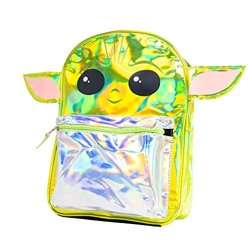 Fast Forward Star Wars"The Child" Baby Yoda Mochila de 16 pulgadas con lámina plateada y orejas en forma, grande (OLSI)