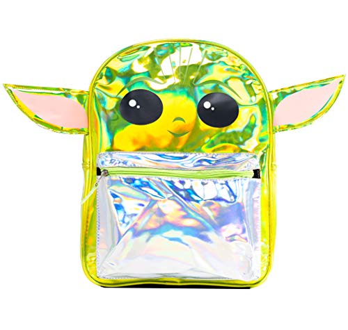 Fast Forward Star Wars"The Child" Baby Yoda Mochila de 16 pulgadas con lámina plateada y orejas en forma, grande (OLSI)