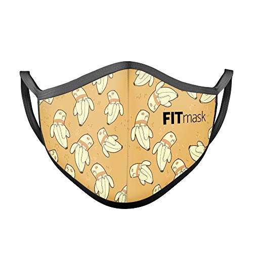 FITmask Mascarilla Reutilizable Lavable Certificada Tejido Hidrófugo Made in Spain Panda Banana - Adulto Orejera - M