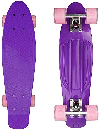 FMXYMC Patinetas LED de 4 Ruedas, Patineta Mini Pastel 22", Patineta Retro Penny Cruiser, Longboard Completo con Rodillos Luminosos, para niños/Adultos,Púrpura