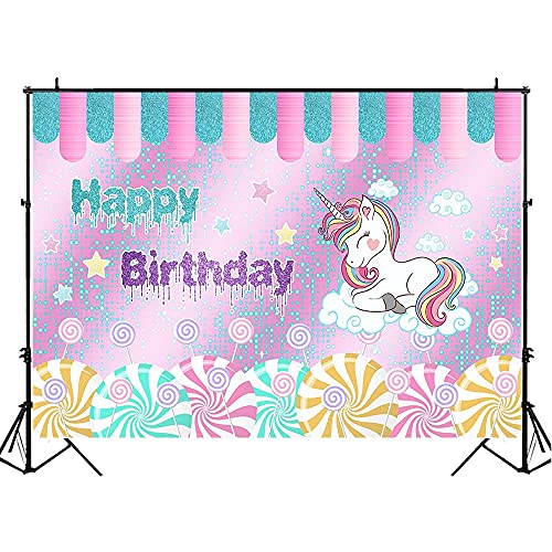 Fondo de cumpleaños fotografía Unicornio piruleta niños decoración de Fiesta de cumpleaños Banner Foto Fondo A60 10x7ft / 3x2,2 m