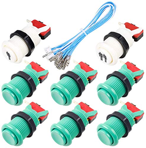 Fosiya 8X Arcade Botones pulsadores de 30 mm Happ Tipo estándar Botones cambian con 20cm de Cable Botones de Arcade Joystick Arcade1up Consola de Juegos (Verde)