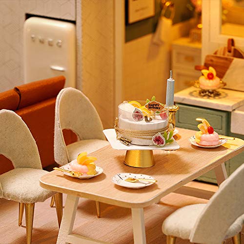 Fsolis Miniatura de la casa de muñecas con Muebles, Equipo de casa de muñecas de Madera 3D, más Resistente al Polvo y el Movimiento de música Regalo Creativo L31