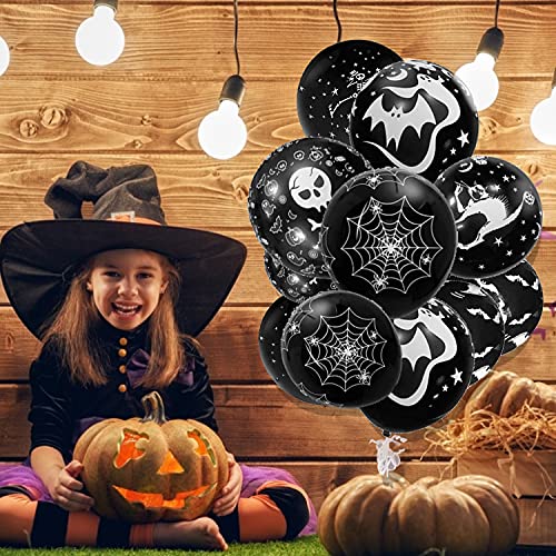 Globos de Halloween,Decoración de Fiesta de Halloween,Globos de Calabaza Globos De Látex De Halloween,60 PCS 6 Patrones de Para Halloween Bar Suministros De Decoración Del Hogar (Negro)
