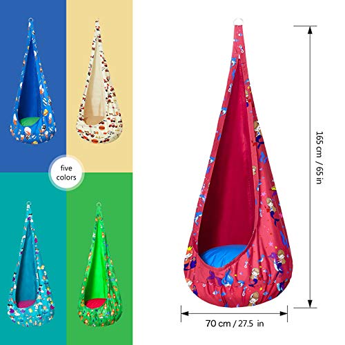 Greenstell Kids Pod Swing Seat con Kits de Hardware, Silla de Hamaca para Niños Patrón de Impresión de Dibujos Animados para Interiores y Exteriores. (Varilla)