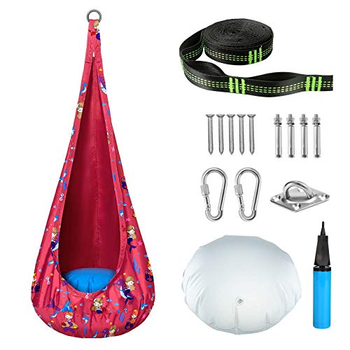 Greenstell Kids Pod Swing Seat con Kits de Hardware, Silla de Hamaca para Niños Patrón de Impresión de Dibujos Animados para Interiores y Exteriores. (Varilla)