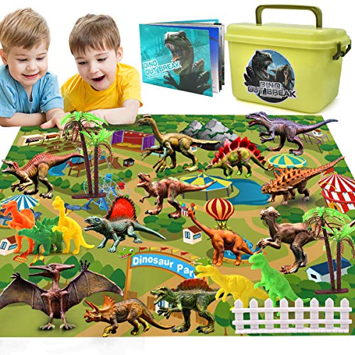 Gzsbaby Dinosaur Toys- 34 figuras educativas realistas de dinosaurios para niños de 6 a 5 a 4 a 3 años con alfombrilla de juego de actividades con libro de dinosaurios