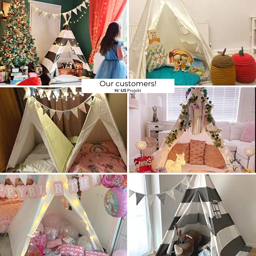 Haus Projekt Tienda Tipi para niños con Luces de Hadas, empavesado y Base Impermeable incluida - Tienda para Jugar e Imaginar, 100% algodón, para Interior / Exterior (Azul/Blanco) Certificado CE