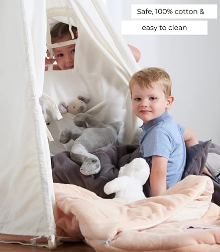 Haus Projekt Tienda Tipi para niños con Luces de Hadas, empavesado y Base Impermeable incluida - Tienda para Jugar e Imaginar, 100% algodón, para Interior / Exterior (Azul/Blanco) Certificado CE