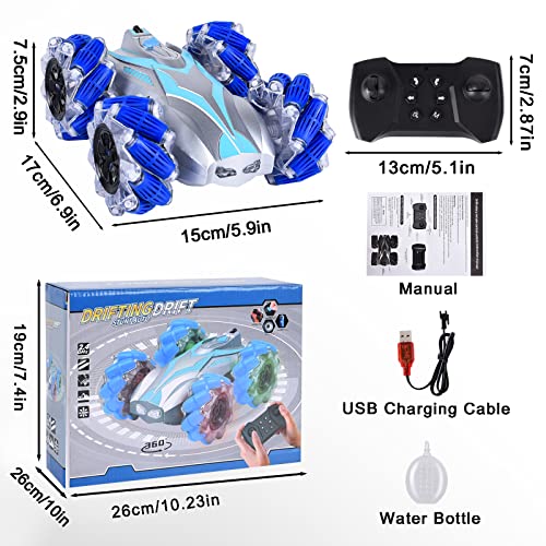 Herefun Stunt Coche Teledirigido, Coche Radiocontrol Truco Rotación Volteo de 360 Grados, Coche de Control Remoto, RC Coche Acrobacia, Coches Teledirigidos Juguetes para Niños Regalos (Azul)