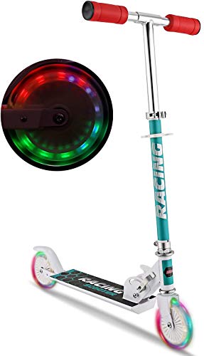 Hikole Patinetes para niños con Ruedas de luz LED, Patinetes de Altura Ajustable para Niños y Niñas, Freno de Guardabarros Trasero, Patinetes Ligero Plegable de 5 LB, Capacidad de Peso de 110 LB