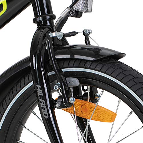 HILAND Bicicleta infantil de 18 pulgadas para niños a partir de 5 años, con asiento trasero/portaequipajes, freno de mano y freno de contrapedal, color negro/verde