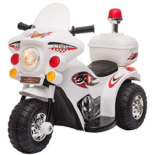 HOMCOM Moto Eléctrica para Niños de 18-36 Meses Motocicleta Infantil con 3 Ruedas y Batería 6V con Música Bocina Faros Baúl 80x35x52 cm Blanco