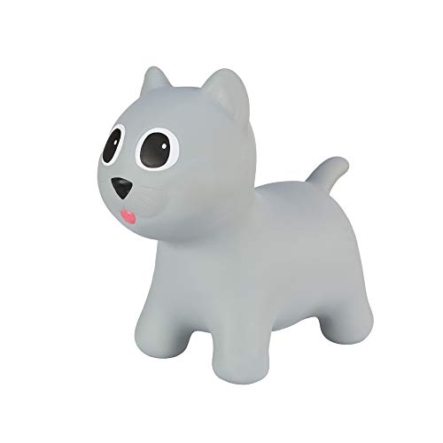 Hoppimals Tootiny, Juguete Hinchable para Saltar y Jugar para Niños Mayores de 1 año, Gato Gris, Bomba Incluida en Nuestra Caja Regalo. Juguete Duradero Incentivar y Ayudar a Andar.