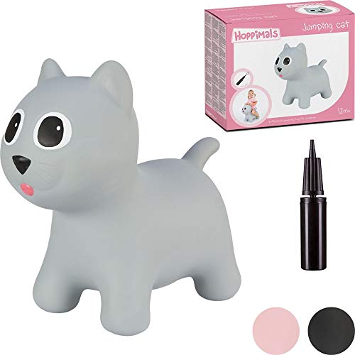 Hoppimals Tootiny, Juguete Hinchable para Saltar y Jugar para Niños Mayores de 1 año, Gato Gris, Bomba Incluida en Nuestra Caja Regalo. Juguete Duradero Incentivar y Ayudar a Andar.