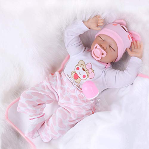 HRYEOY Bebe Reborn Niña Ojos Cerrados Muñecos Reborn Reales Niña De Silicona Reales Regalo 22 Pulgadas 55 cm Vinilo de Silicona Hecho a Mano