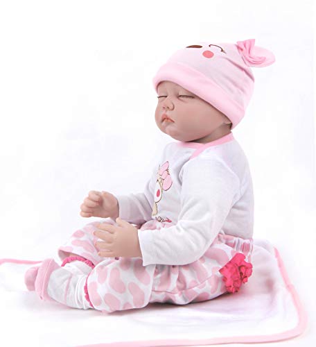 HRYEOY Bebe Reborn Niña Ojos Cerrados Muñecos Reborn Reales Niña De Silicona Reales Regalo 22 Pulgadas 55 cm Vinilo de Silicona Hecho a Mano