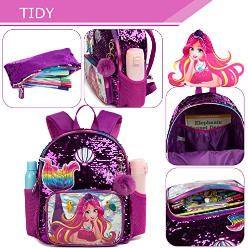 HTgroce Mochilas Escolares de Sirena para niñas con Estuche Escolar,Mochila para niños pequeños con para jardín de Infantes, niños, Viajes, Lindos Regalos para niñas