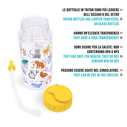 i-Drink ID2109 Botella Tritan 400 ML Diseños Infantiles. Botella con Pajita. (Dino)