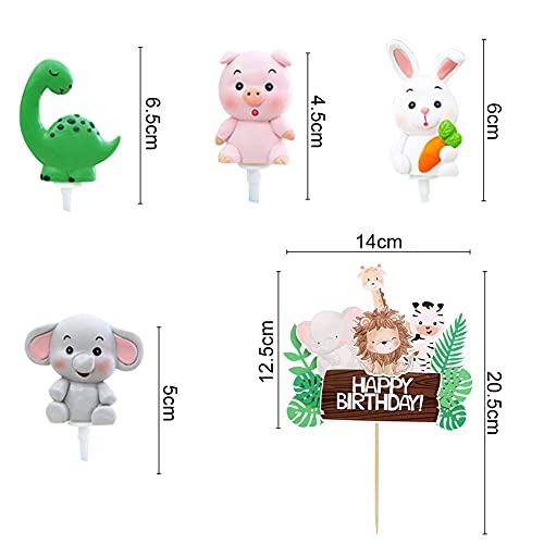 JAHEMU Decoración de Pastel de Cumpleaños Animales Cupcake Toppers Happy Birthday Cake Topper Animales Toppers para Pastel para Niños Ducha de Bebé Fiesta de Cumpleaños DIY Decoración