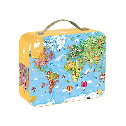 Janod - Puzle Infantil Gigante Mundo de 300 Piezas - Juego Educativo - Desarrolla la Motricidad Fina y la Concentración - A partir de 7 Años, J02656