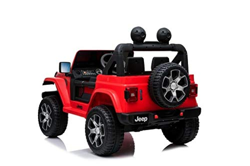 Jeep Wrangler Rubicon Coche eléctrico 4x4. El vehículo Dispone de 4 Motores de 12v - 35w. con Asiento de Cuero Puertas Que se abren con Control Remoto de 2.4 GHz Arranque Suave